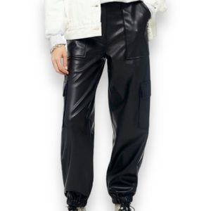 TOPSHOP Black Faux Leather Cargo Joggers | EUC Size 14